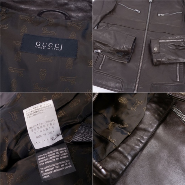 Gucci(グッチ)の美品 グッチ GUCCI ジャケット レザージャケット ライダース ジップアップ ホースレザー 馬革 アウター メンズ 44(S相当) ブラウン メンズのジャケット/アウター(レザージャケット)の商品写真