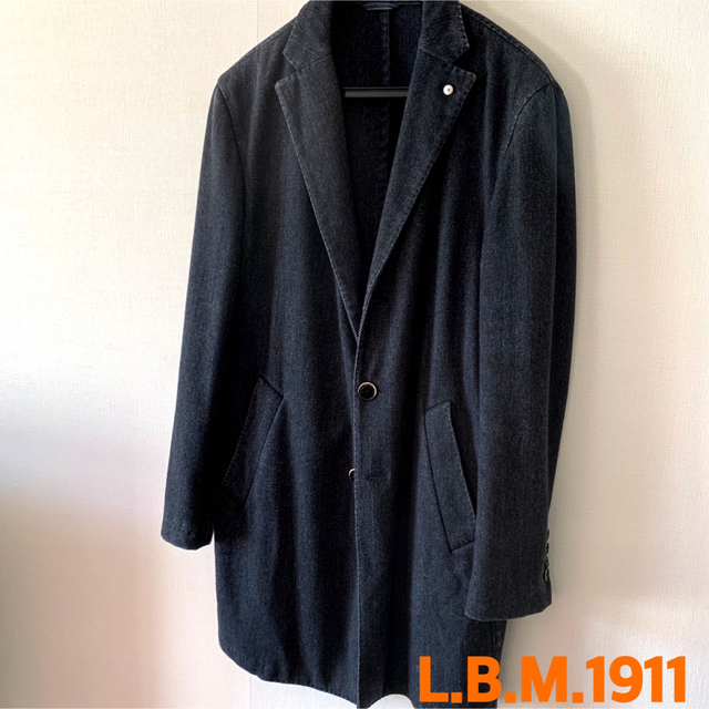 【美品】L.B.M.1911エルビーエムカシミア混チェスターコート52紺小さめ