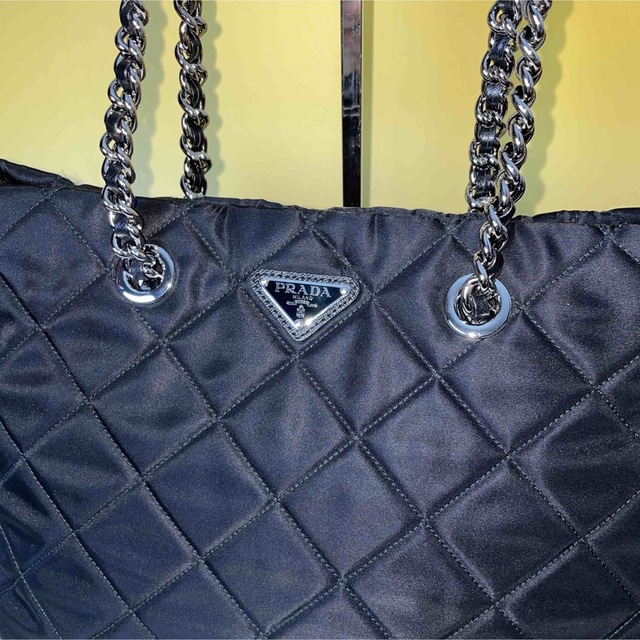 Prada 極美品 黒 チェーンバッグ ナイロン ハンドバッグ プラダ