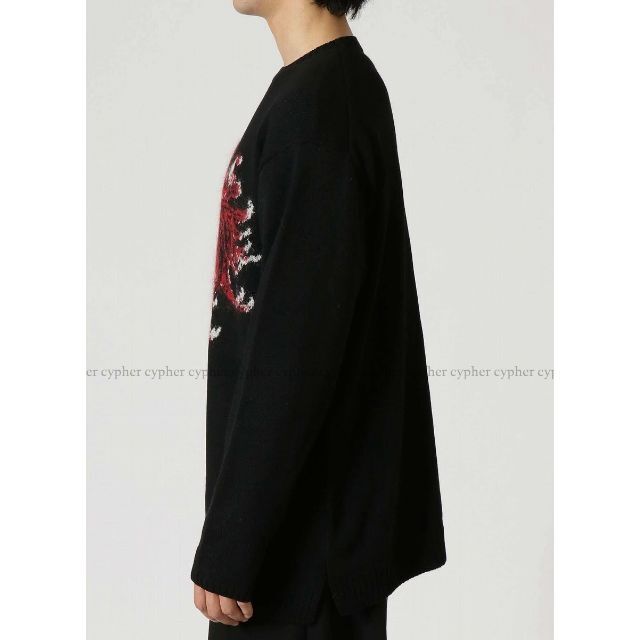 Yohji Yamamoto(ヨウジヤマモト)のM 新品 22AW ヨウジヤマモト フラワー インターシャ ニット セーター 黒 メンズのトップス(ニット/セーター)の商品写真