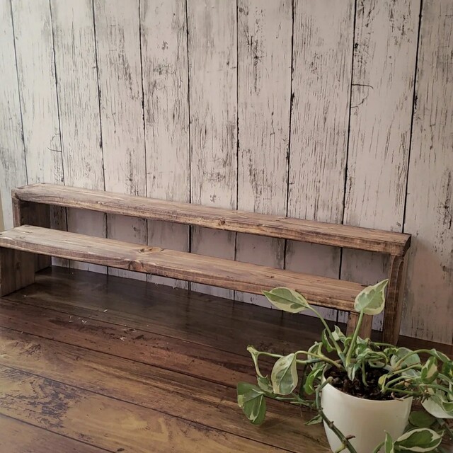 天然材を使用した古材風　木製プランタースタンド大型 ハンドメイドのインテリア/家具(家具)の商品写真