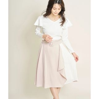 トッコクローゼット(TOCCO closet)の新品❤️tocco closet ベルト付ラッフルフリルプリーツ切替配色スカート(ひざ丈スカート)