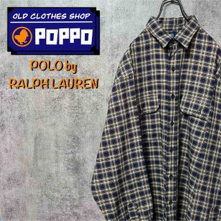 ポロラルフローレン(POLO RALPH LAUREN)のポロバイラルフローレン☆ダブルポケットコットンウールチェックシャツ 90s L(シャツ)