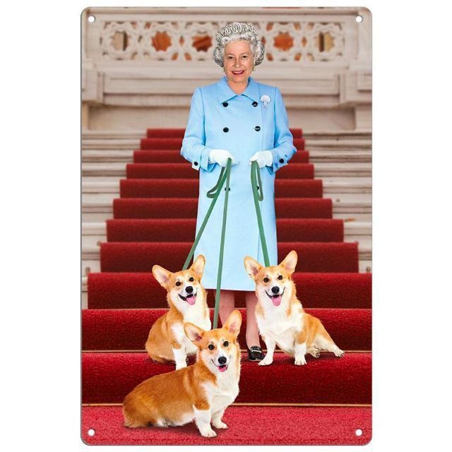 ブリキ看板【エリザベス女王】ロイヤル/コーギー/Corgi/愛犬 ブリキ看板【エリザベス女王】ロイヤル/コーギー/Corgi/愛犬