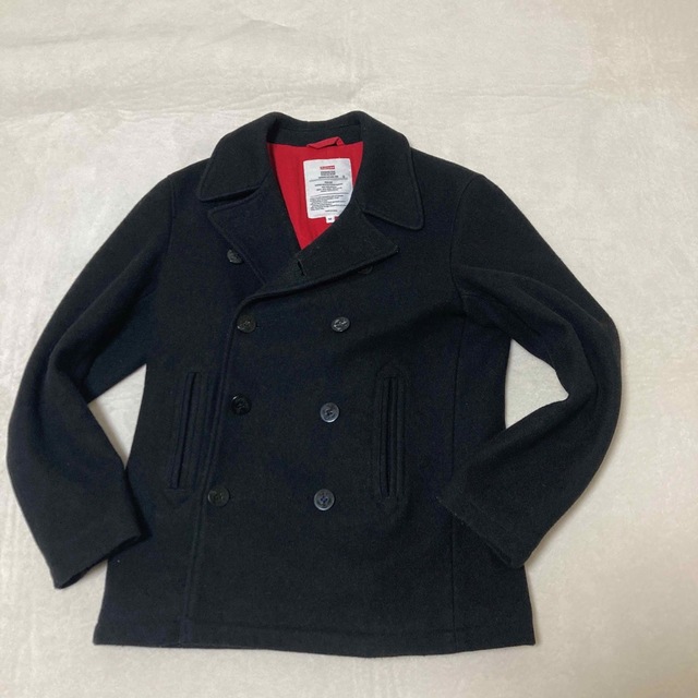 supreme ピーコート 裏地赤 ダブル 黒 アウター ウール コットン M supreme ピーコート 裏地赤 ダブル 黒 アウター ウール コットン M