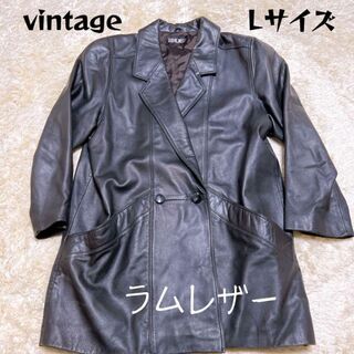 【高級感⭐︎】90sイタリア産ラムレザー　コート　ブラック　Lサイズ(レザージャケット)