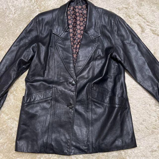 【ヴィンテージ】90s ラムレザー　総柄　コート　ブラック メンズのジャケット/アウター(レザージャケット)の商品写真