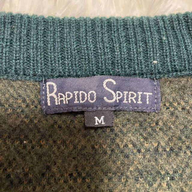 Vintage Rapido Spirit 総柄 デザインニット 刺繍 M緑