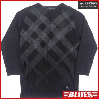 バーバリーブラックレーベル(BURBERRY BLACK LABEL)の廃盤 バーバリー シャツ M メンズ カットソー 黒 チェック TY2183(Tシャツ/カットソー(七分/長袖))