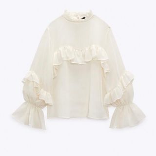 ザラ(ZARA)のZARA フリルトリム付きセミシースルーブラウス(シャツ/ブラウス(長袖/七分))