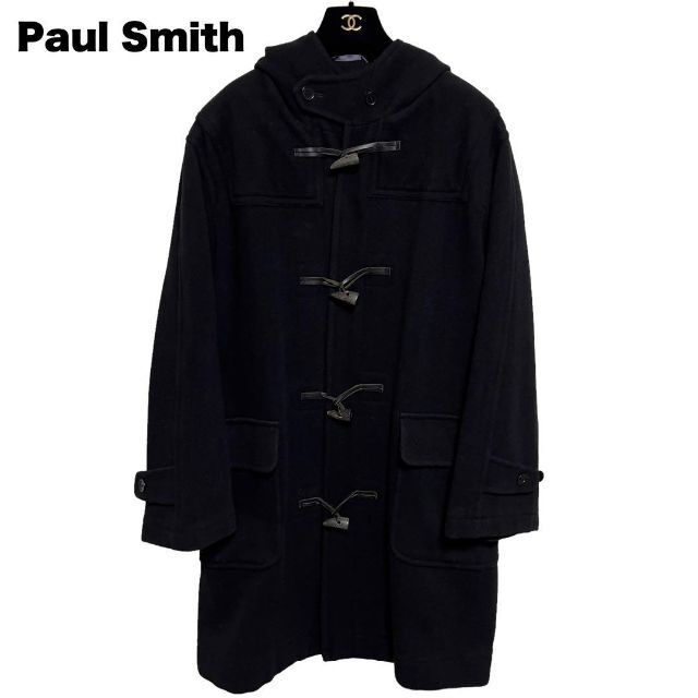 Paul Smith(ポールスミス)の【美品】ポールスミス カシミヤ混 ヘリンボーン ロングダッフルコート L 黒 メンズのジャケット/アウター(ダッフルコート)の商品写真