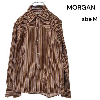 【美品】MORGANO 長袖シャツ 木目調 ストライプ レトロ風 レトロボタン(シャツ)