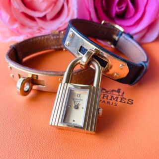 ♡エルメス HERMES♡ケリーウォッチ 時計 稼働 替えベルト付 黒 茶-