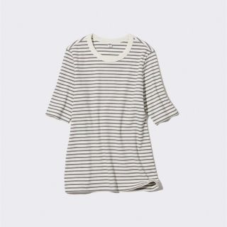 ユニクロ(UNIQLO)のUNIQLO ユニクロ リブボーダークルーネックT ホワイト(Tシャツ(半袖/袖なし))