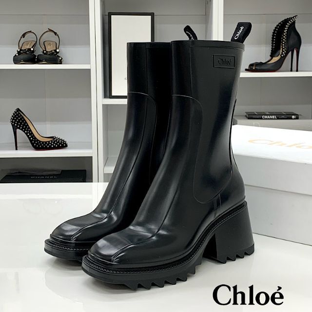 最新人気 Chloe 5890 未使用 クロエ Betty ラバーロゴ ショートブーツ ブラック ブーツ 