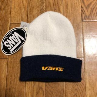 ヴァンズ(VANS)の90s フィリピン製 OLD VANS ニット帽 白 紺 古着 ヴァンズ(ニット帽/ビーニー)