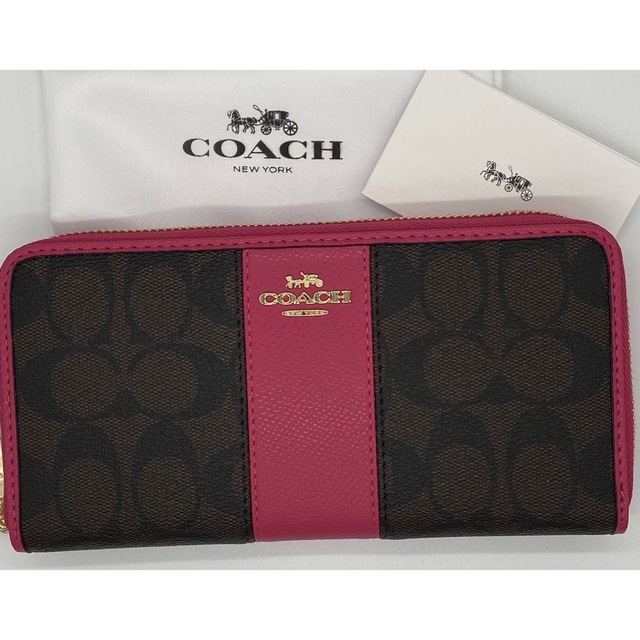 長財布カラーブラウンコーチ COACH 長財布 シグネチャー　ピンク 茶色 ダークブラウン 02