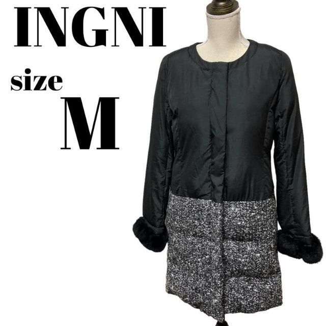 INGNI(イング)の【人気】INGNI ノーカラー ツイードジャケット ロング ラビット Mサイズ レディースのジャケット/アウター(ロングコート)の商品写真