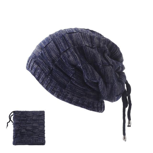 js70-4-W】ネイビー ネックウォーマー　ニット帽　 3WAY使用可能 レディースのファッション小物(ネックウォーマー)の商品写真