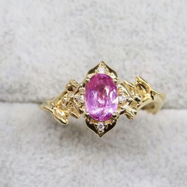 天然 非加熱パパラチアサファイア ダイヤ リング1.02ct k18 f - リング