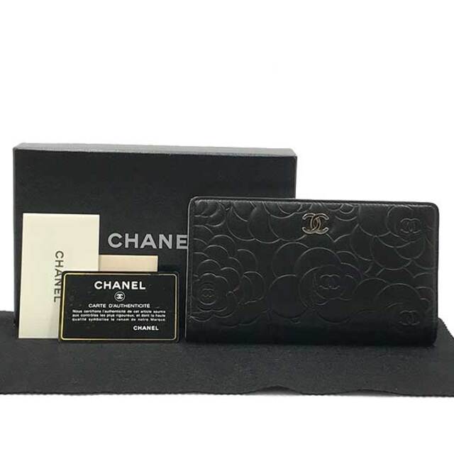 超美品 箱/保存布付き CHANEL シャネル カメリア 長財布 二つ折り長