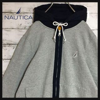 ノーティカ(NAUTICA)の【裏起毛】ノーティカ☆フード刺繍ロゴ入りパーカー　グレー　厚手 　H93(パーカー)