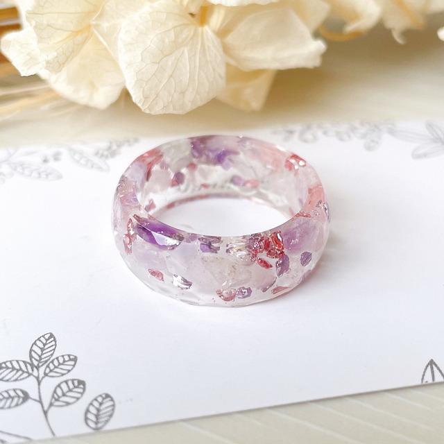 レジンリング　指輪　リング　天然石ミックス　ピンク　パープル　17号 ハンドメイドのアクセサリー(リング)の商品写真