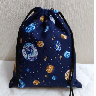 巾着袋給食袋　宇宙柄惑星柄　ハンドメイド(外出用品)