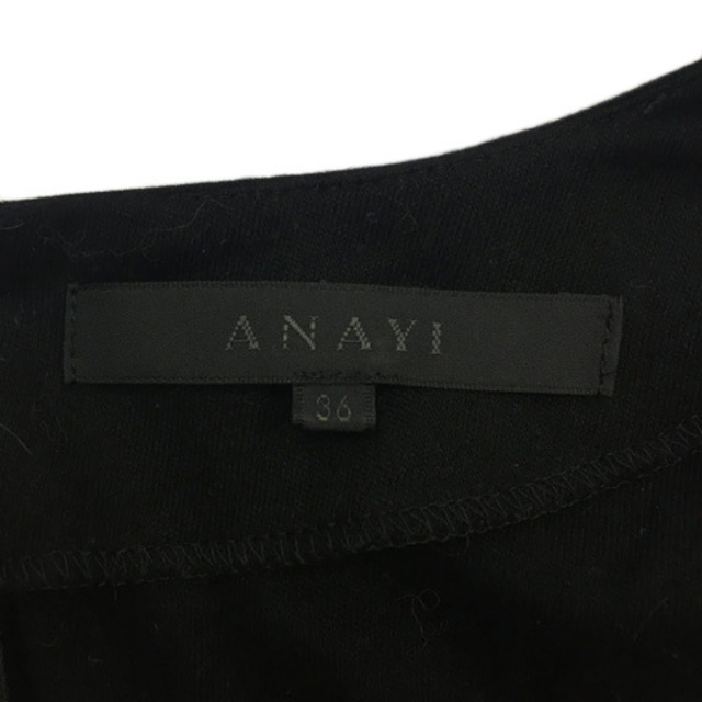 ANAYI(アナイ)のアナイ ワンピース フレア 膝丈 カシュクール風 無地 七分袖 36 黒 レディースのワンピース(ひざ丈ワンピース)の商品写真