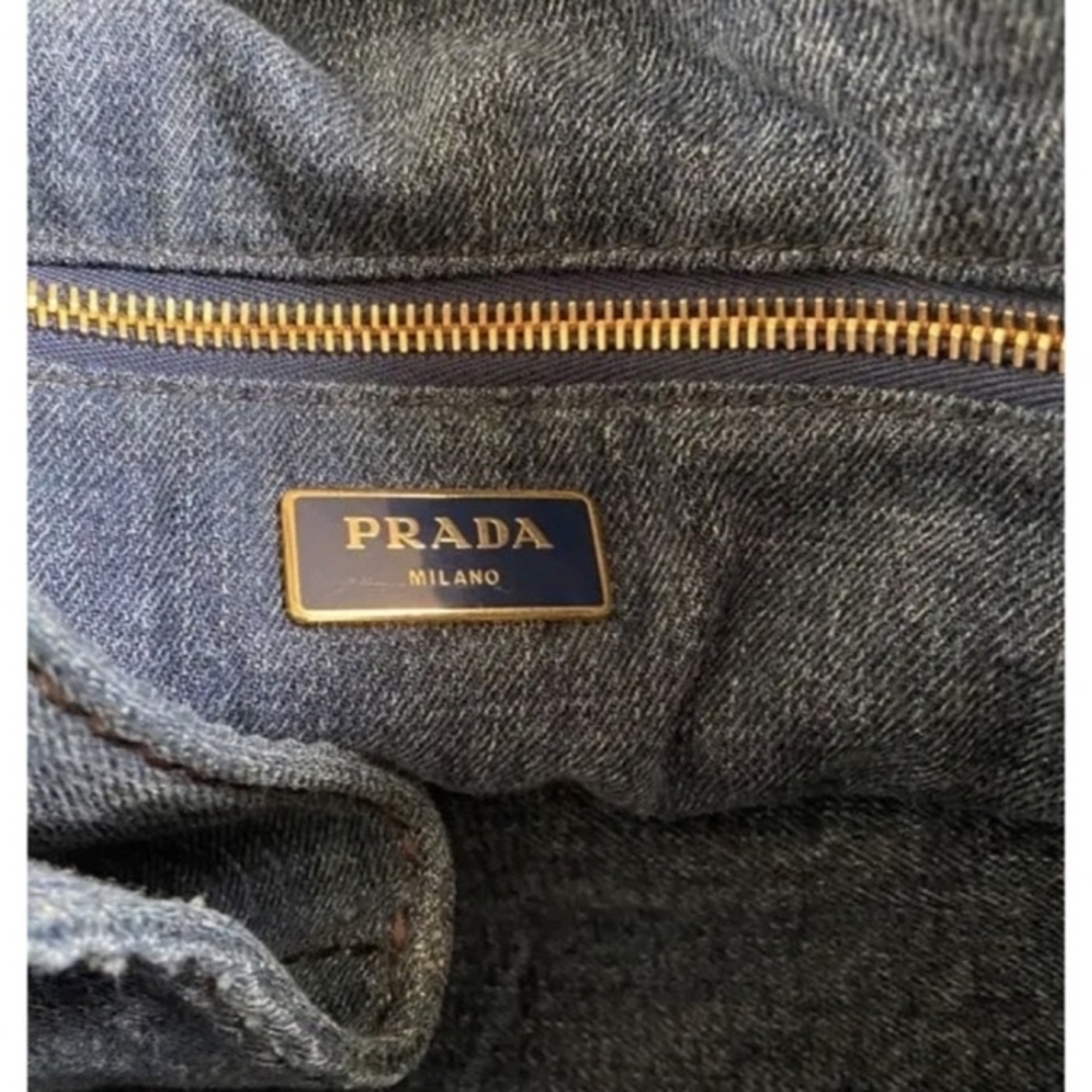 PRADA B1872B デニム カナパ Lサイズ 白タグ - ハンドバッグ