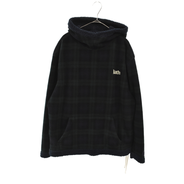 KITH キス 20AW ADRIAN SHERPA HOODIE チェック柄ボア プルオーバーパーカー フーディー グリーン/ネイビー KH2563