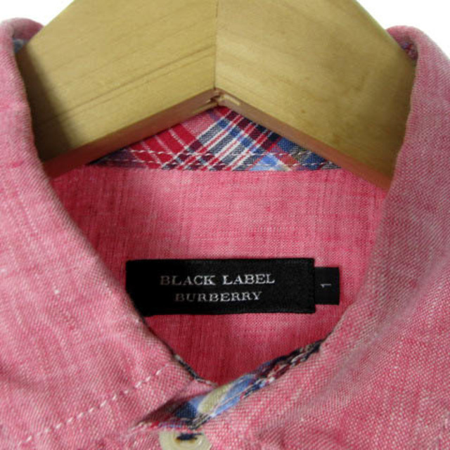 バーバリーブラックレーベル シャツ ワンポイント 半袖 麻 リネン 1 ピンク