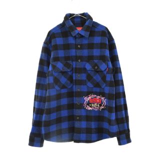 シュプリーム(Supreme)のSUPREME シュプリーム 19AW 1-800 BUFFALO PLAID SHIRT バッファローチェックプレイドシャツ ロゴ刺繍入りウール混フランネルチェックワーク長袖シャツ ブルー/ブラック(シャツ)