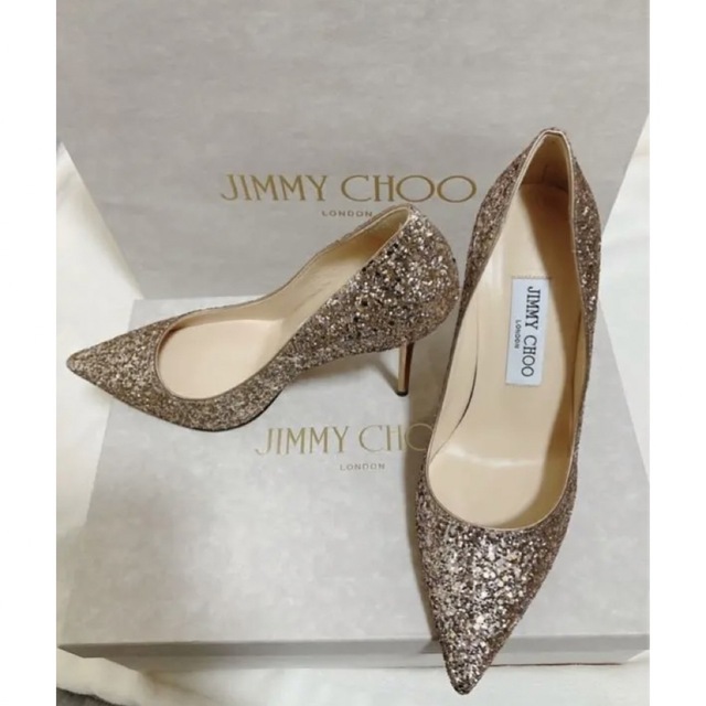 パンプスJIMMY CHOO ROMY85 グリッターパンプス(BALLET PINK)