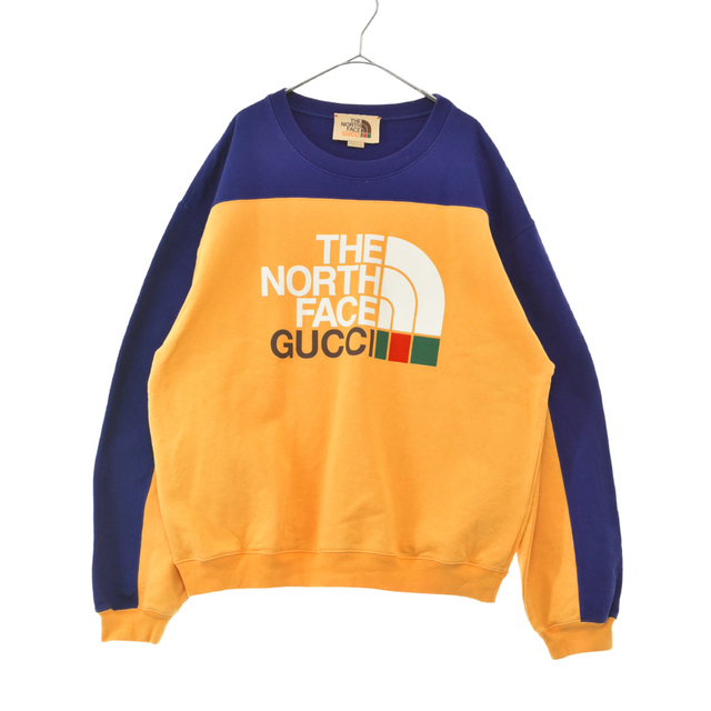 SALE／55%OFF】 Gucci GUCCI グッチ 21AW×THE NORTH FACE Sweat Shirt ザノースフェイス ロゴ プリントクルーネックスウェットトレーナー 671449 イエロー/ネイビー スウェット