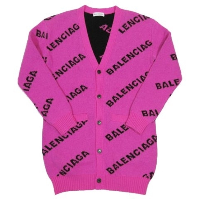新作グッ Balenciaga ピンク XS カーディガン ニット ロゴ BALENCIAGA