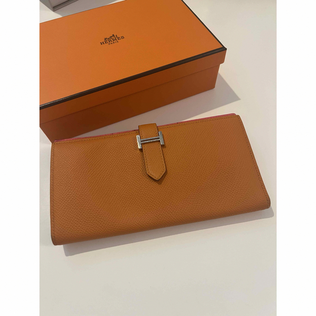 正規品 エルメス 財布 HERMES オレンジ ピンク バイカラー