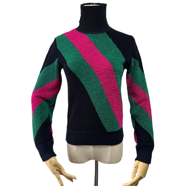 【1970s】ビンテージ　ハイネック　デザイン　パイルニットセーター