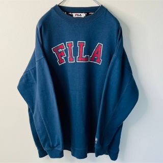 フィラ(FILA)のFILA フィラ カレッジロゴ ビッグスウェット トレーナー ブルー L 裏毛(スウェット)