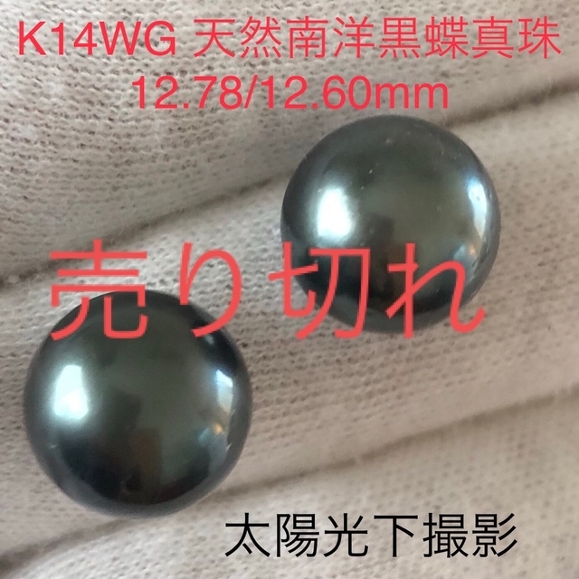 K14WG 天然南洋黒蝶真珠ピアス　12.78/12.60mm