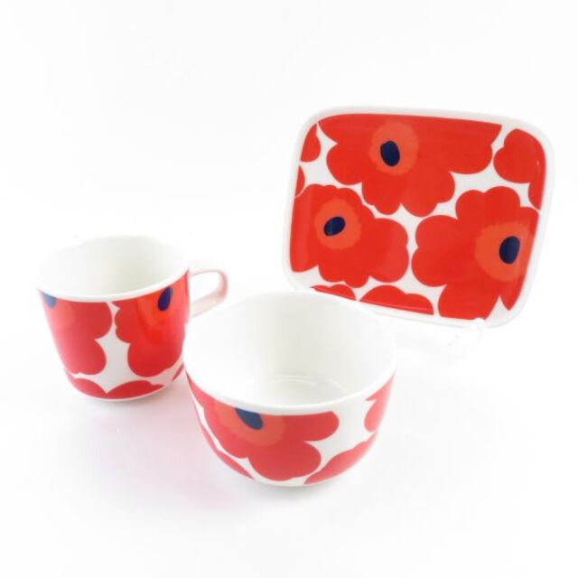 未使用 marimekko マリメッコ ウニッコ コーヒーカップ、ボウル、小皿 ３点セット レッド マグ プレート SC6030A2