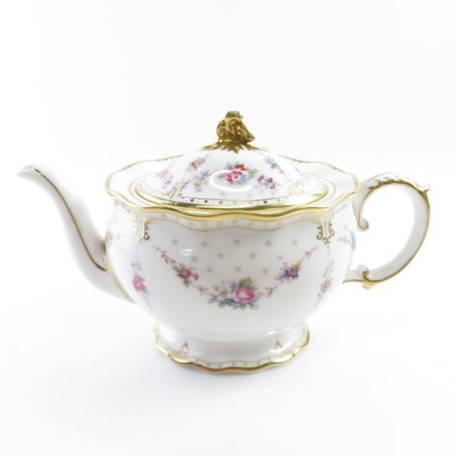  Royal Crown Derby ロイヤルクラウンダービー ロイヤルアントワネット ティーポットM 1点 M 900ml 茶器 金彩 フラワー ホワイト SU3597Q  インテリア/住まい/日用品のキッチン/食器(その他)の商品写真