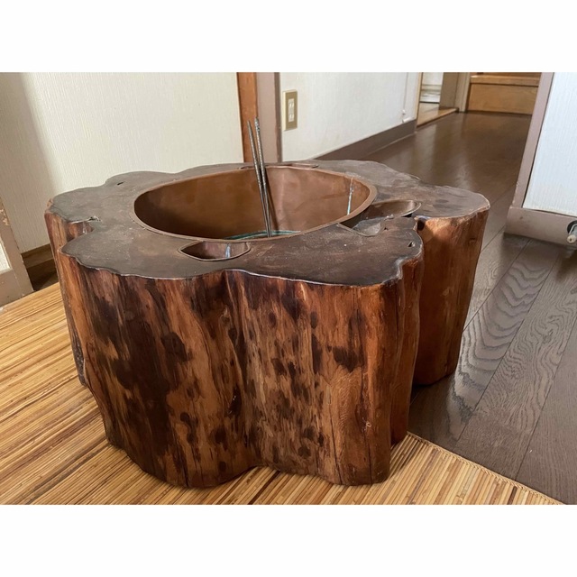 火鉢 レトロな切株 箸付き 中古 美術品/アンティーク 美術品