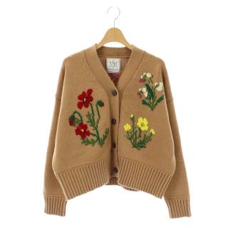 セブンテンバイミホカワヒト 21AW フラワー刺繍Vネックカーディガン M 茶-