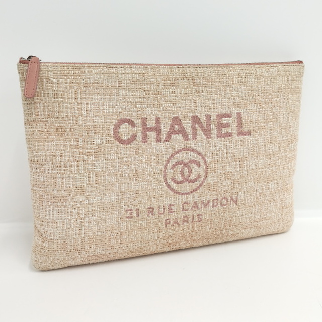 CHANEL ポーチ クラッチバッグ コココマーク ドーヴィルライン ツイードツイードサイズ