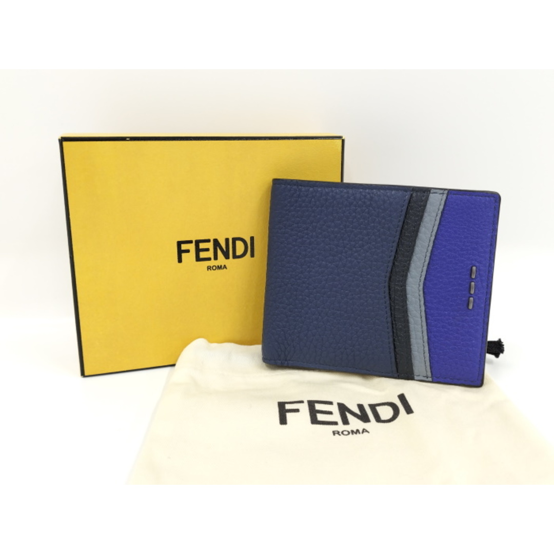 FENDI(フェンディ)のFENDI 二つ折り財布 札入れ トリフォールド レザー ネイビー ブルー メンズのファッション小物(長財布)の商品写真