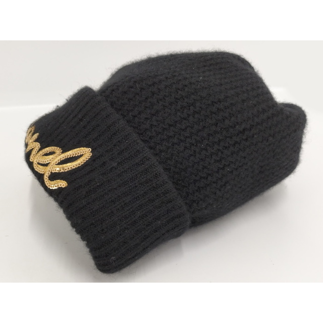 CHANEL - CHANEL ニットキャップ スパンコールロゴ カシミア CHANEL - CHANEL ニットキャップ スパンコールロゴ カシミア