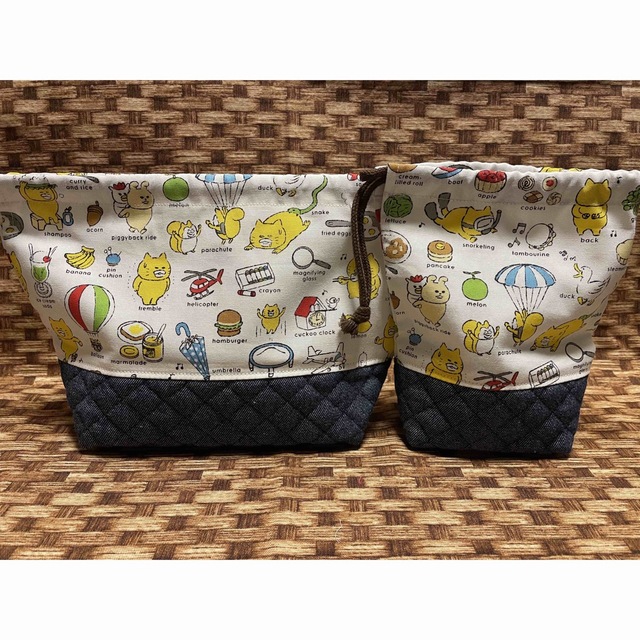 ★ノラネコぐんだん★白★お弁当袋＆コップ袋★ハンドメイド★入園入学★ ハンドメイドのキッズ/ベビー(外出用品)の商品写真