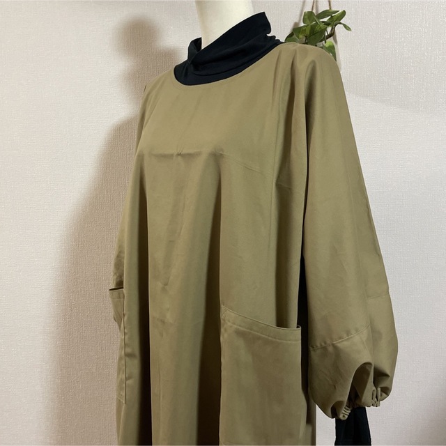 ハンドメイド レディース チュニックワンピ 割烹着ワンピース 長袖