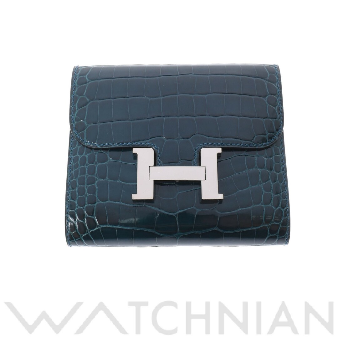 交換無料! - Hermes 未使用品 アリゲーターリセ /パラジウム金具 コルヴェール 二つ折り財布 ユニセックス HERMES エルメス 財布